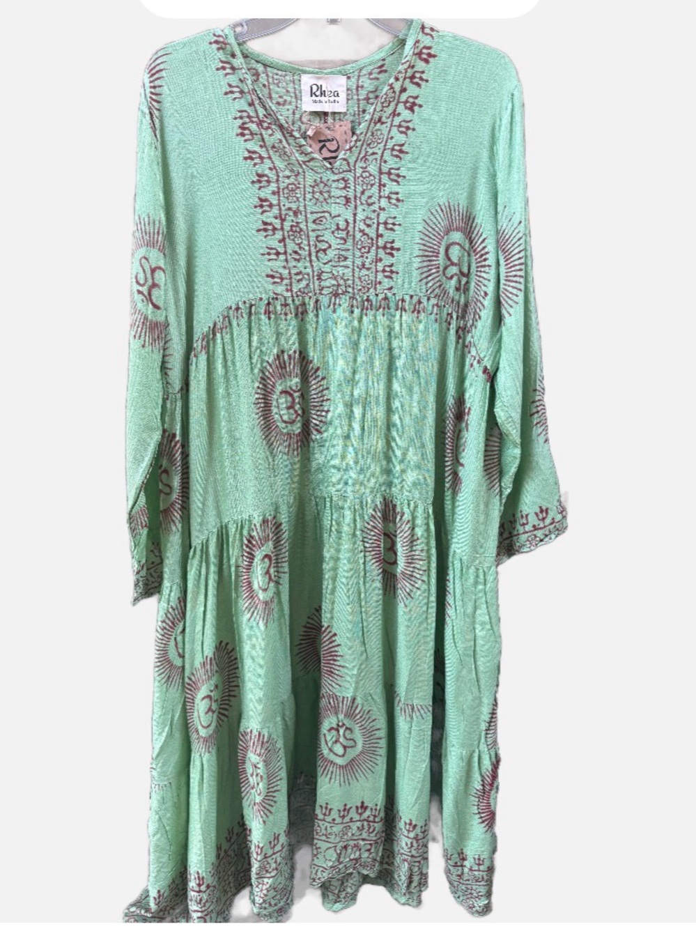 Rhea Om Mint Green Printed Boho Flowy Maxi Dress - Picture 2 of 7